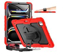 timecity for iPad Pro 13 Inch M5 2025 / M4 2024, 360° Rotating Stand, Pencil Holder & Wireless Charging, Shockproof with Screen Protector & Shoulder Strap - for Designers & Professionals, Red