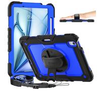 Timecity iPad Air 11 Case for M3 2025/M2 2024 with Built-in Screen Protector, 360° Rotating Kickstand & Shoulder Strap - Shockproof Pencil Holder Case, Blue