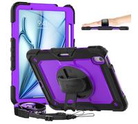 Timecity iPad Air 11 Case for M3 2025/M2 2024 with Built-in Screen Protector, 360° Rotating Kickstand & Shoulder Strap - Shockproof Pencil Holder Case, Purple