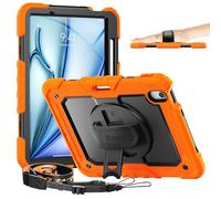 Timecity iPad Air 11 Case for M3 2025/M2 2024 with Built-in Screen Protector, 360° Rotating Kickstand & Shoulder Strap - Shockproof Pencil Holder Case, Orange