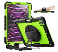 Timecity iPad Pro 12.9 Case 6th/5th/4th/3rd Gen, 360° Rotating Stand, Pencil Holder & Wireless Charging, Shockproof with Screen Protector & Shoulder Strap - for Designers & Professionals - Green