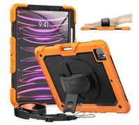 Timecity iPad Pro 12.9 Case 6th/5th/4th/3rd Generation with Strong Protection Screen Protector Hand/Shoulder Strap Rotating Stand Pen Holder Orange