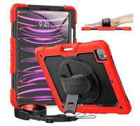 Timecity Protective Case for iPad Pro 12.9 inch 6th/ 5th/ 4th/ 3rd Generation, with Strong Protection, Screen Protector, Hand/Shoulder Strap, Rotating Stand, Pencil Holder - Red