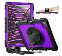 timecity Protective Case for iPad Pro 12.9 inch 6th/ 5th/ 4th/ 3rd Generation, with Strong Protection, Screen Protector, Hand/Shoulder Strap, Rotating Stand, Pencil Holder - Purple