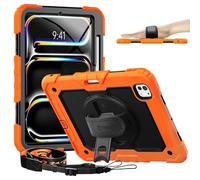Timecity Tablet Case for iPad Pro 11 Inch M5/ M4 with Built-in Screen Protector, 360° Rotating Kickstand, Adjustable Shoulder Strap, Pencil Holder Cover for iPad Pro 11 2025/2024, Orange