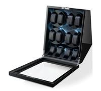 TIMECUBE 8 Watch Winder with 4 Storage Slots, LED Light and Automatic Motor-Stop, Black, Compact