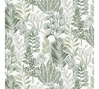 Timeet 41CMx10M Peel and Stick Wallpaper Green White Self Adhesive Wallpaper Leaf Vinyl Wrap Furniture Sticker Renter Friendly Contact Paper Removable for Living Room Bedroom Sticky Back Plastic Roll