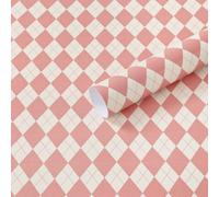 Timeet 44CM x 10M Peel and Stick Wallpaper Pink Cream Gingham Self Adhesive Wallpaper Diamond Check Vinyl Wrap Removable Waterproof Sticky Back Contact Paper for Bedroom Living Room Furniture DIY