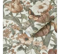 Timeet 44cmx10m Self Adhesive Wallpaper Beige Green Peel and Stick Wallpaper Vintage Floral Vinyl Wrap Waterproof Sticky Back Plastic Roll for Bedroom Living Room Furniture Stickers Wall Covering