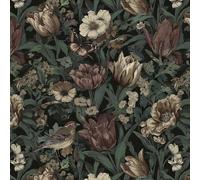 Timeet Peel and Stick Wallpaper 44cmx10m Sticky Back Plastic Dark Green Self Adhesive Contact Paper Thickened Vinyl Waterproof Vintage Bird Floral Pattern for Bedroom Living Room Furniture Makeover