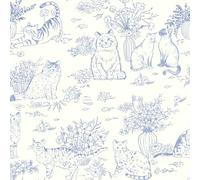 Timeet Peel and Stick Wallpaper Blue Floral 44CM×10M Waterproof Self Adhesive Vinyl Flower Cat Contact Paper Removable Vinyl Wrap Thicken Sticky Back Plastic Roll Kitchen Bathroom Wall Covering