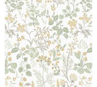 Timeet Peel and Stick Wallpaper White Floral Contact Paper 44CM×10M Orange Botanical Self Adhesive Wallpaper Green Leaves Sticky Back Plastic Waterproof Vinyl Film for Furniture Wall