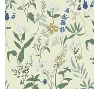 Timeet Self Adhesive Wallpaper Beige Floral 44CM×3M Waterproof Peel and Stick Wallpaper Green Flowers Leaves Contact Paper Stick on Wallpaper Sticky Back Plastic Removable Vinyl Wrap for Wall Cabinets