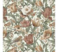Timeet Self Adhesive Wallpaper Beige Green Peel and Stick Wallpaper 44x300cm Vintage Floral Vinyl Wrap Waterproof Sticky Back Plastic Roll for Bedroom Living Room Furniture Stickers Wall Covering