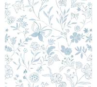 Timeet Self Adhesive Wallpaper White 44CMx10M Floral Blue Peel and Stick Wallpaper Removable Vinyl Warp Sticky Back Plastic Contact Paper Waterproof for Bedroom Living Room Wall Cabinet