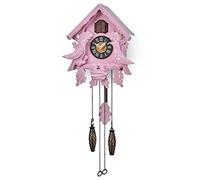 TIMEGEAR Cuckoo Clock with Night Mode, Singing Bird, Wooden Decorations and Swinging Pendulum (Pink)
