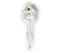 TIMEGEAR Cuckoo Clock with Night Mode, Wooden Decorations and Swinging Pendulum (White)
