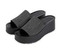 TimeGofate Platform Sandals for Women Open Toe Knit Wedges Slides Summer Comfortable Outdoor Chunky Slide Sandals, Silver Black, 3 UK
