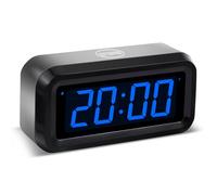Timegyro Digital Alarm Clock Battery Operated with LED Display for Bedrooms, Long Battery Life, 3 Brightness Adjustable, 12/24 Hour, Snooze, Black Case with Blue Digits