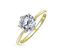 Timeless 6 Prong AAA CZ 6 Prong Classic Round Brilliant Solitaire Engagement Ring For Women 1MM Plain Thin Band .925 Sterling Silver Yellow Gold Plated