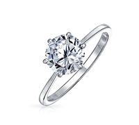 Timeless 6 Prong AAA CZ 6 Prong Classic Round Brilliant Solitaire Engagement Ring For Women 1MM Plain Thin Band .925 Sterling Silver