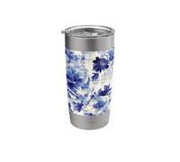 Timeless Blue Blossom Print Antique-Inspired Floral Stainless Steel Insulated Tumbler