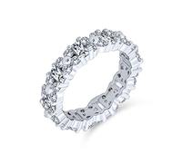 Timeless Cubic Zirconia AAA CZ Alternating Round & Baguette Flower Anniversary Eternity Wedding Band Ring For Women .925 Sterling Silver