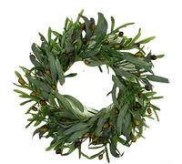 Timeless Eucalyptus Wreath With Rattan Accent Band For Seasonal Front Door Wall And Staircase Display(A)