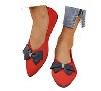 Timeless Everyday Casual Flat Shoes with Bow for Women - Comfortable Slip-On Flat Footwear Suitable for Work and Weekend Versatile All-Day Wear (Red, 5)