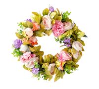 Timeless Floral Gateway, Handmade Spring Summer Wreath, 15.75' Diameter Multicolor Silk Cloth Ensemble, Effortless Charm For Your Front Door Or Indoor