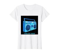 Timeless Music Boom Box Radio 90's T-Shirt, Women, White, X-Large