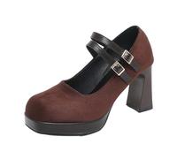 Timeless Platform Pumps with Square Lace Strap in Mary Jane Style, Comfortable Women's High Heels for Everyday Travel Dates, brown, 9 UK