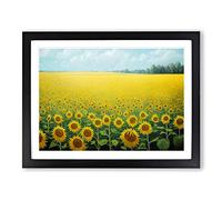 Timeless Sunflower Field Framed Wall Art Print A2 Black