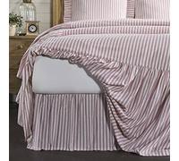 Timeless Ticking Red Stripe Ruffled Queen Bed Skirt, Farmhouse Country, Christmas Décor, 16" Drop