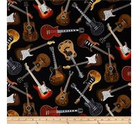 Timeless Treasures Guitars Black, Quilting Fabric by the Yard