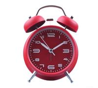 Timeless Twin Bell Alarm Clock Silent Operation and Illuminated Face for Nighttime Readability (Red)