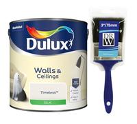 Timeless Walls & Ceilings Silk Emulsion Paint 2.5L + 3" Emulsion Paint Brush - Smooth Washable Silk Finish, Quick Dry, Low-VOC, Easy Application for Interior Walls & Ceilings