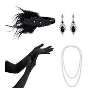 Timelike 1920s Women's Headpiece Headband 20s Great Gatsby Sequins Headpiece Vintage Flapper Headband Peacock Feather Headband 1920 Accessories (#7)