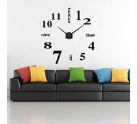 Timelike 3D DIY Frameless Large Wall Clock Modern Roman Numerals 3D Mirror Sticker Home Office Decorations for Living Room Bedroom (Arabic numerals-Black)