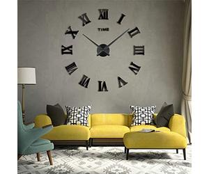 Timelike 3D DIY Frameless Large Wall Clock Modern Roman Numerals 3D Mirror Sticker Home Office Decorations for Living Room Bedroom