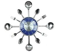 Timelike Large Wall Clock, 18" Metal Kitchen Cutlery Utensil Spoon Fork Wall Clock Creative Modern Home Decor Antique Style Wall Watch (Blue)