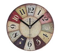 Timelike MDF Wooden Wall Clock Vintage Rustic Country Round Decorative Clock Retro Style Quartz Wall Clock (8 Inch, Colorful)