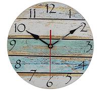 Timelike MDF Wooden Wall Clock Vintage Rustic Country Round Decorative Clock Retro Style Quartz Wall Clock (12 Inch, Sky)