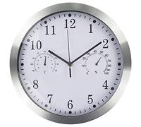 Timelike Metal Quartz Wall Clock,12 Inch Modern Silent Non-ticking Wall Clocks with Thermometer Measures Temperature Humidity for Kitchen,Living Room Bedrooms Office (Silver)