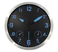 Timelike Metal Quartz Wall Clock,14 Inch Modern Silent Non-ticking Wall Clocks with Thermometer Measures Temperature Humidity for Kitchen,Living Room Bedrooms Office (Blue+Black)