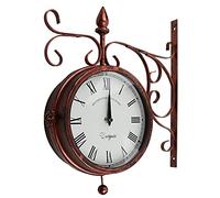 Timelike Outdoor Garden Wall Clock Double Sided Cockerel And Bell With Station Bracket, Outdoor Hanging Vintage Quartz Iron Art Retro Wall Clock For Home Decor (Double face-Copper)