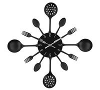 Timelike Wall Clock, 16" Metal Kitchen Cutlery Utensil Spoon Fork Wall Clock Creative Modern Home Decor Antique Style Wall Watch (Black-Black)