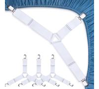 TIMEMEET 4 PCS Bed Sheet Clips Triangle Bed Sheet Straps Elastic, White Fitted Sheet Clips, Bed Bands Sheet Adjustable, Holders Straps Anti-Slip Bedding Keepers, for Mattress Covers, Sofa Cushion