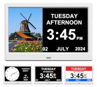 TIMEMOON Alarm Clock with Day and Date for Elderly Digital Calendar Clock Photo Frame- Auto Dimmable Display 15 Alarm Options (10inch White)