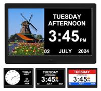 TIMEMOON Alarm Clock with Day and Date for Elderly Digital Calendar Clock Photo Frame- Auto Dimmable Display 15 Alarm Options (10 Inch Black)